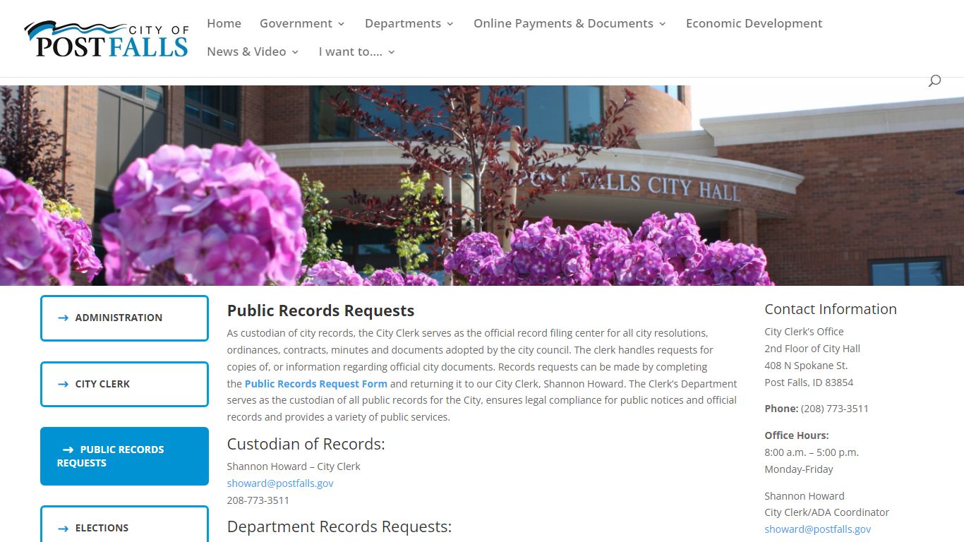 Public Records Requests | Post Falls Idaho
